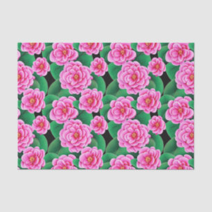 Fuchsia Pink Camellias und Jade Green Blätter Seidenpapier