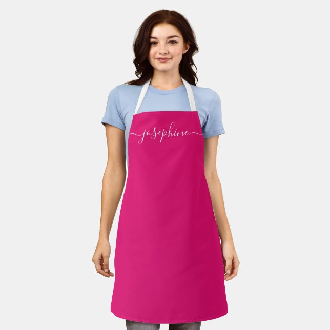 Fuchsia Pink Chic Elegant Skriptname Schürze (Getragen)
