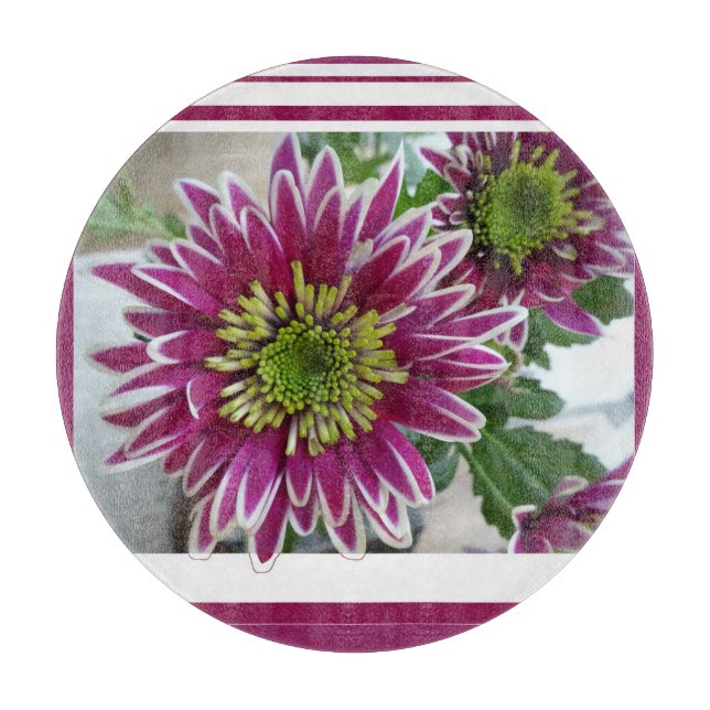 Fuchsia Pink Chrysanthemums Collage Cutting Board Schneidebrett (Vorderseite)