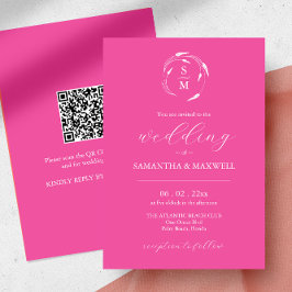 Fuchsia Pink Einladung zur Hochzeit mit QR-Code