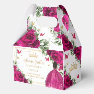 Fuchsia Pink Floral Brown Girl Sweet Quinceañera Geschenkschachtel