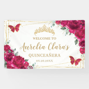 Fuchsia Pink Floral Butterfly Herzlicher Empfang Banner