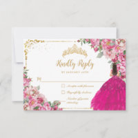 Fuchsia Pink Floral Gold Prinzessin Gown Quinceane