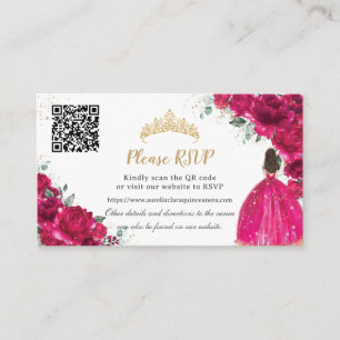 Fuchsia Pink Floral Gold Quinceñera QR Code Begleitkarte