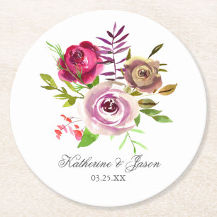 Fuchsia Pink Floral Romantischer Garten Hochzeit Runder Pappuntersetzer