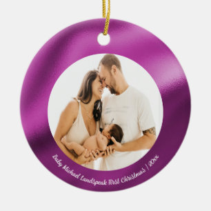 Fuchsia Pink Foil, Baby 1. Weihnachten Keramik Ornament