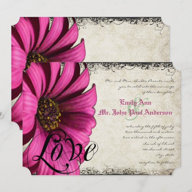 Fuchsia Pink Gerber Daisy Wedding Einladung (Vorne/Hinten)