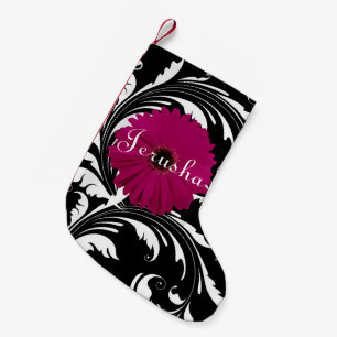Fuchsia Pink Gerbera Daisy Black/White Swirl Girl Kleiner Weihnachtsstrumpf