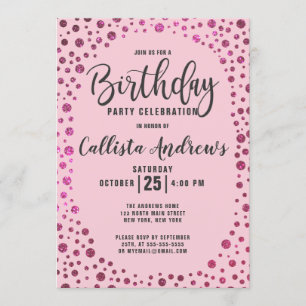 Fuchsia Pink Glitzer Confetti Border Geburtstag Einladung