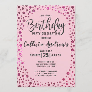 Fuchsia Pink Glitzer Confetti Border Geburtstag Einladung