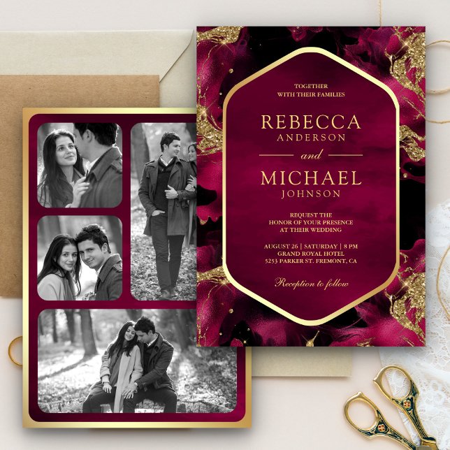 Fuchsia Pink Gold Abstrakt Fluid Ink Foto Hochzeit Einladung (Von Creator hochgeladen)