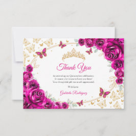Fuchsia Pink Gold Floral Quinceanera Dankeskarte