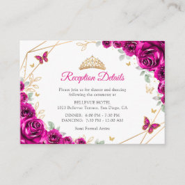 Fuchsia Pink Gold Floral Quinceanera  Details Begleitkarte