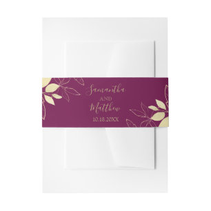 Fuchsia Pink & Gold Moderne Foliage Hochzeit Einladungsbanderole