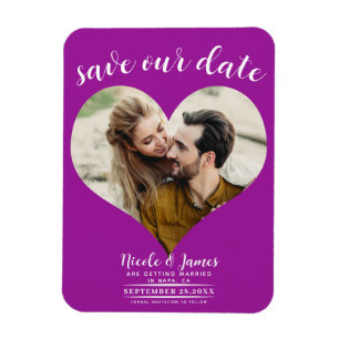 Fuchsia Pink Heart Foto Wedding Save the Date Magnet