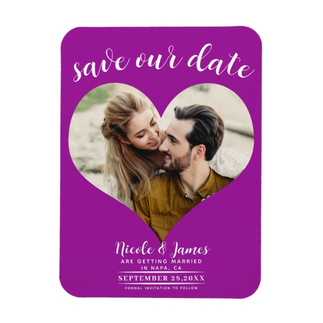 Fuchsia Pink Heart Foto Wedding Save the Date Magnet (Vertikal)