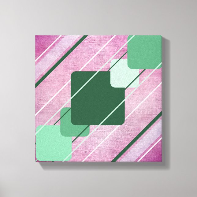 Fuchsia Pink Leinwand Green Geometric Wrapped Canv (Vorderseite)