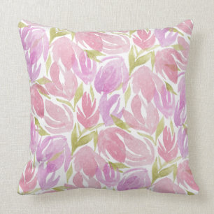 Fuchsia Pink Lila Watercolor Blume Muster Kissen