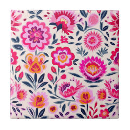Fuchsia Pink mexikanische Blume BOHO Chic Floral Fliese