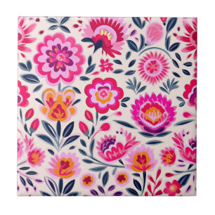 Fuchsia Pink mexikanische Blume BOHO Chic Floral Fliese