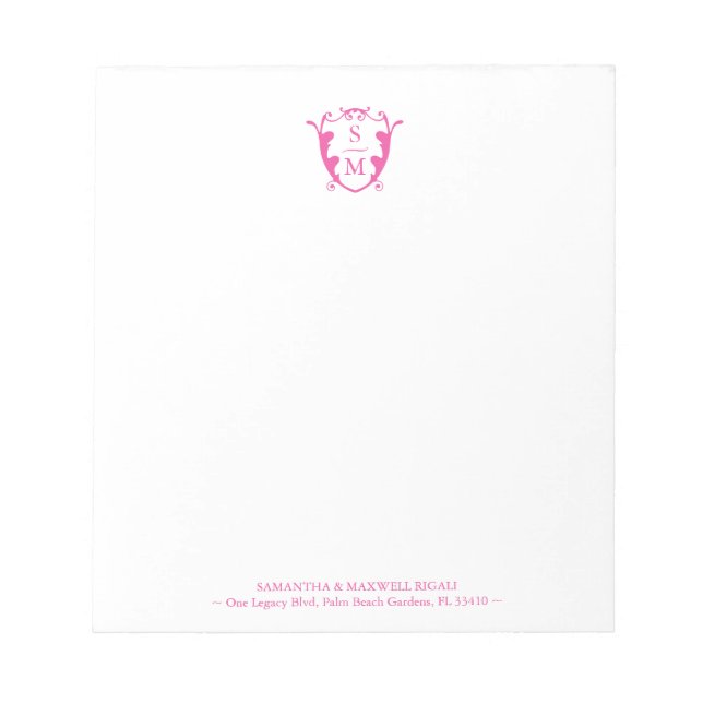 Fuchsia Pink Monogram Personalisierte Notepads Notizblock (Vorderseite)