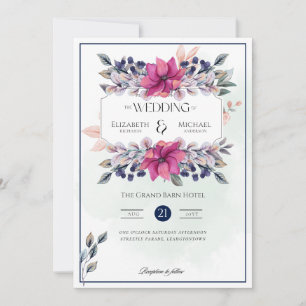 Fuchsia Pink Navy Blue Floral Chic Hochzeit Einladung