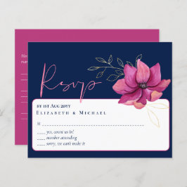 Fuchsia Pink Navy Blue Wedding RSVP