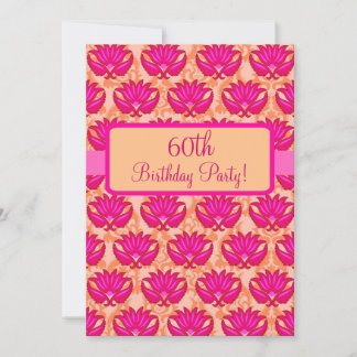 Fuchsia Pink Orange Damask 60. Geburtstagsparty Einladung