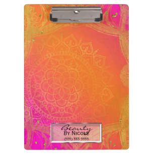 Fuchsia Pink Orange & Gold Indian Mandala Glam Klemmbrett