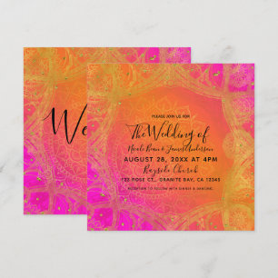 Fuchsia Pink Orange Gold Indian Mandala Wedding Einladung