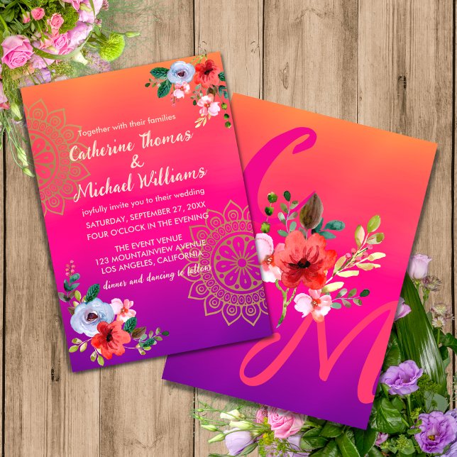 Fuchsia Pink Orange Lila Bright und Bold Floral Einladung (Von Creator hochgeladen)