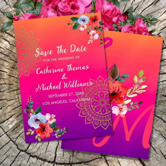 Fuchsia Pink Orange Lila Bright und Bold Floral Save The Date (Von Creator hochgeladen)