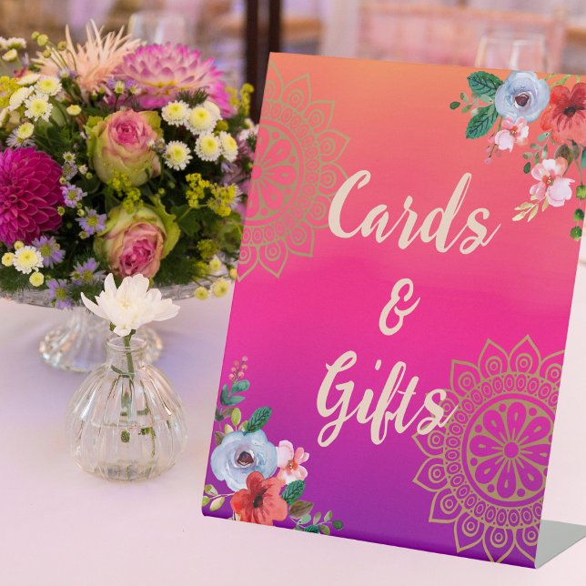 Fuchsia Pink Orange Lila Bright und Bold Floral Sockelschild (Von Creator hochgeladen)