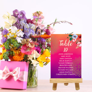 Fuchsia Pink Orange Lila Bright und Bold Floral Tischnummer