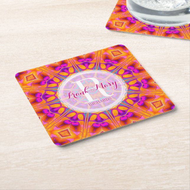 Fuchsia Pink Orange Monogram Untersetzer (angewinkelt)