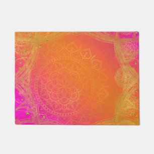 Fuchsia Pink Orange und Gold Indian Mandala Glam Fußmatte