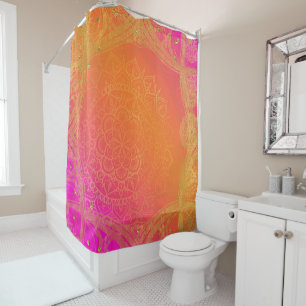 Fuchsia Pink Orange und Gold Indischer Mandala Gla Duschvorhang