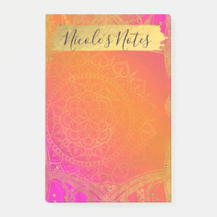 Fuchsia Pink Orange und Gold Indischer Mandala Gla Post-it Klebezettel