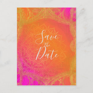 Fuchsia Pink Orange und Gold Mandala Save-the-Date Ankündigungspostkarte