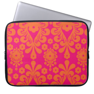 Fuchsia Pink Orange Vintage Damast-Muster Laptopschutzhülle