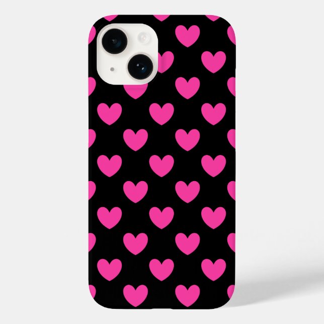 Fuchsia pink polka herzen auf schwarz Case-Mate iP iPhone Hülle (Rückseite)