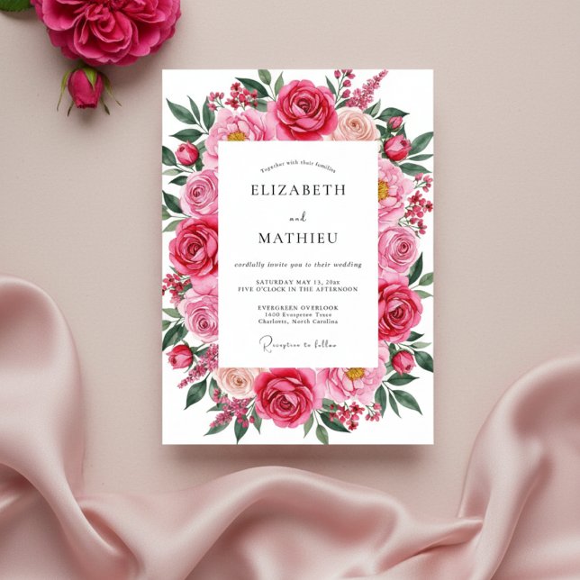 Fuchsia Pink Romantic Spring Wedding Einladung (Von Creator hochgeladen)