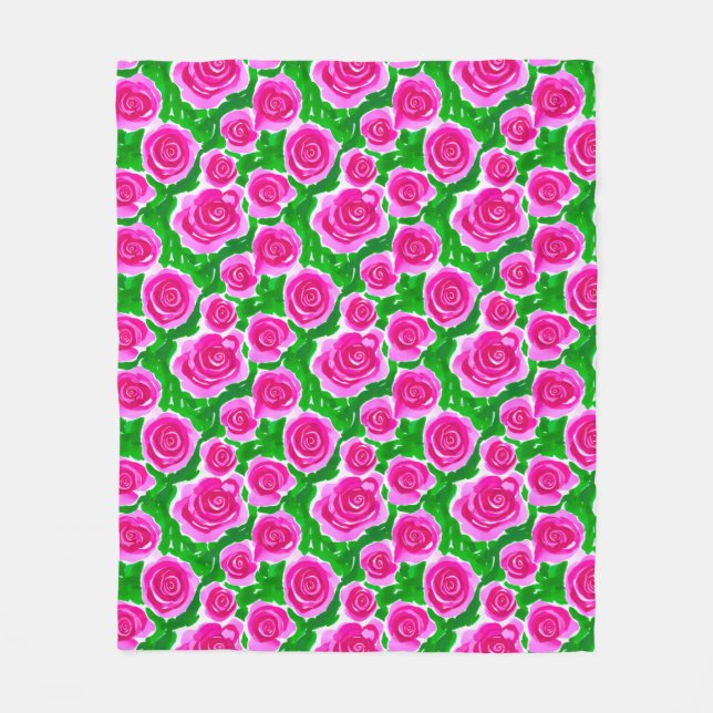 Fuchsia Pink Rose Fleecedecke (Vorderseite)