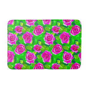 Fuchsia Pink Rose Muster Badematte