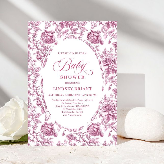 Fuchsia Pink Roses Pattern Boho Floral Baby Shower Einladung (Fuchsia Pink Roses Pattern Floral Baby Shower Invite)