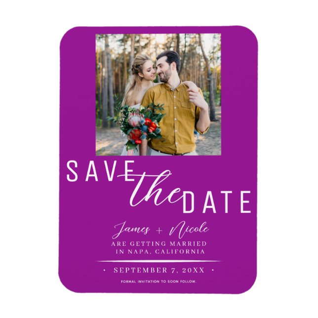 Fuchsia Pink Save the Date Foto Hochzeit Magnet (Vertikal)