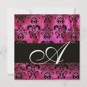 FUCHSIA PINK SCHWARZER DAMASTSTOFF MONOGRAMM Champ Einladung