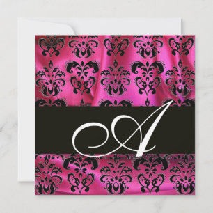 FUCHSIA PINK SCHWARZER DAMASTSTOFF MONOGRAMM , wei Einladung