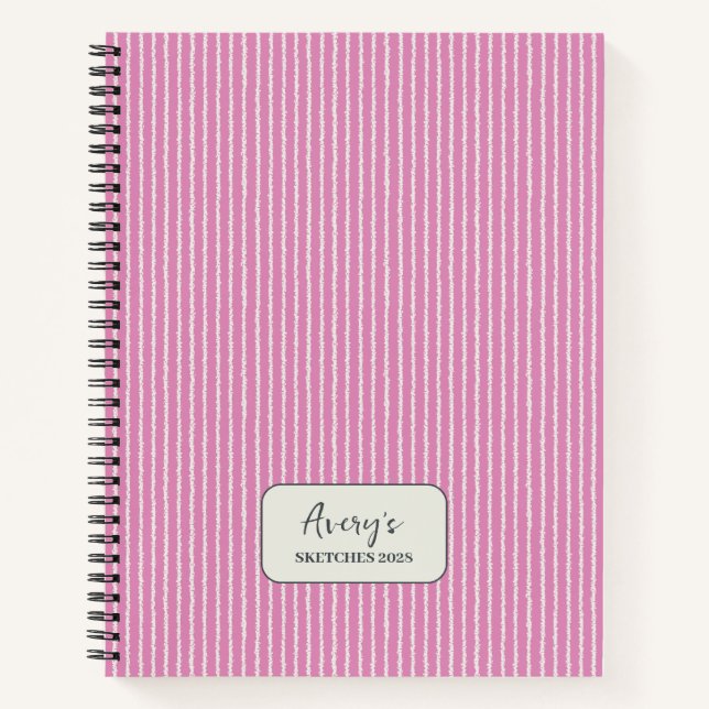 Fuchsia Pink Streifen Muster Personalisiert Notizbuch (Vorderseite)