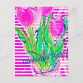 Fuchsia Pink Tulips in einer Vase-Multimedia-Postk Postkarte
